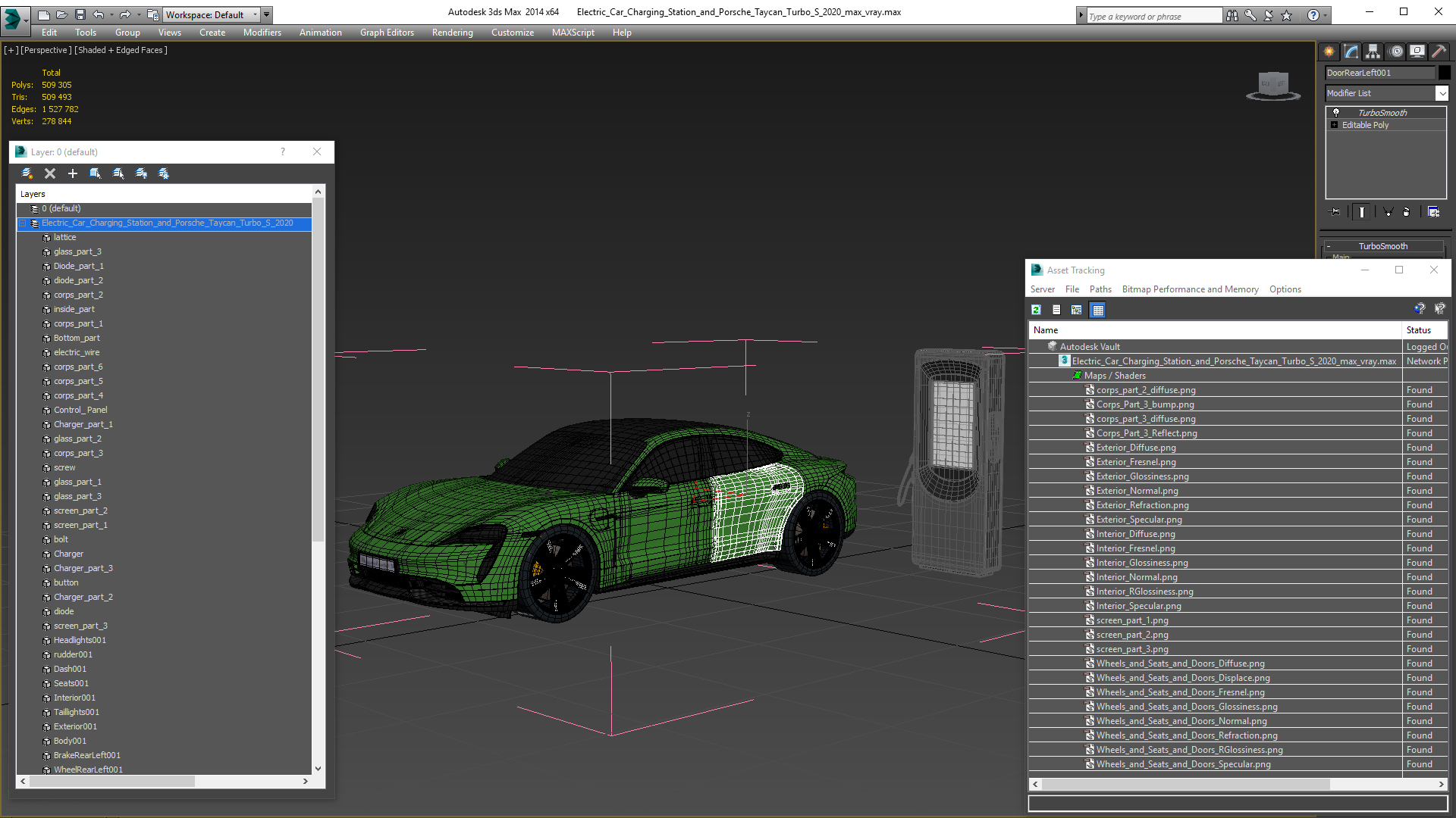 3D Electric Car Charging Station and Porsche Taycan Turbo S 2020