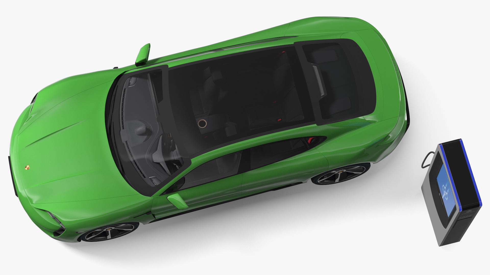 3D Electric Car Charging Station and Porsche Taycan Turbo S 2020