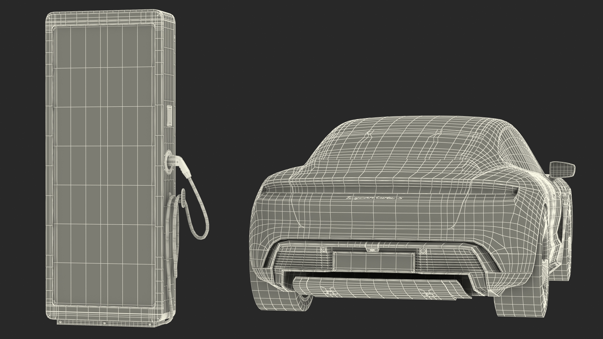 3D Electric Car Charging Station and Porsche Taycan Turbo S 2020