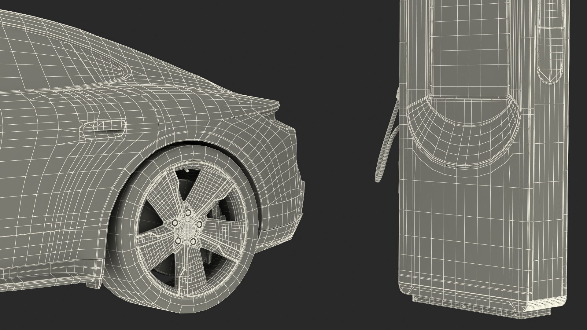 3D Electric Car Charging Station and Porsche Taycan Turbo S 2020