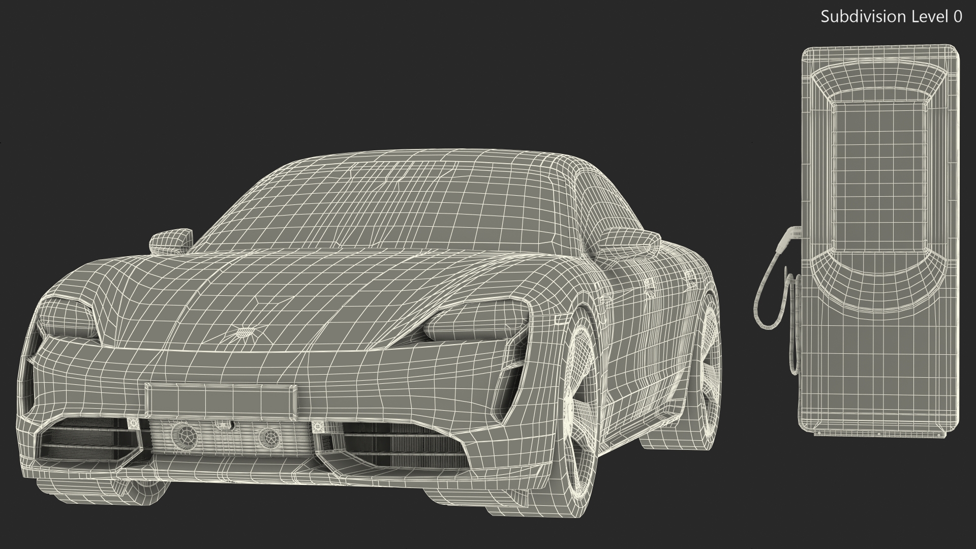 3D Electric Car Charging Station and Porsche Taycan Turbo S 2020