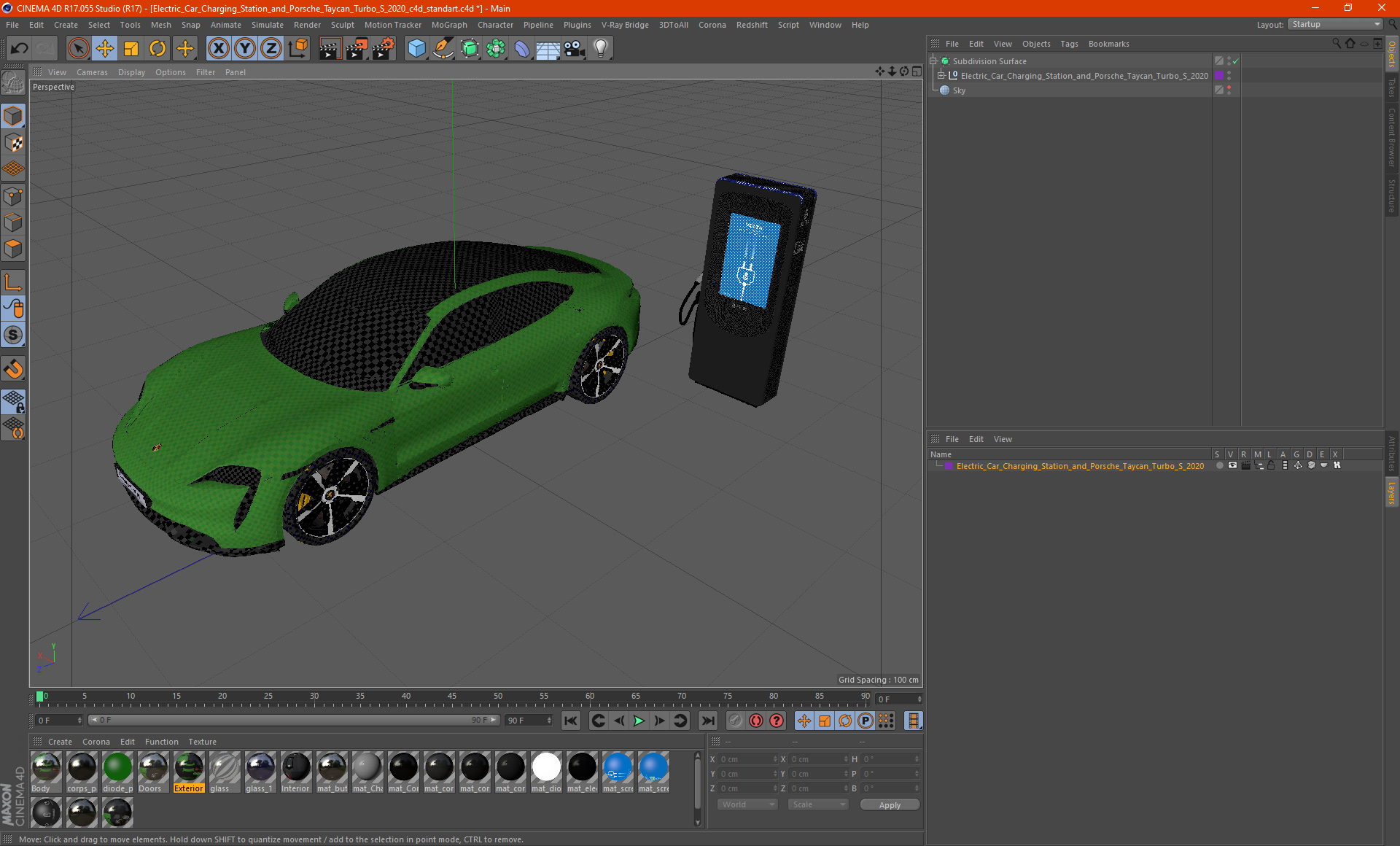 3D Electric Car Charging Station and Porsche Taycan Turbo S 2020