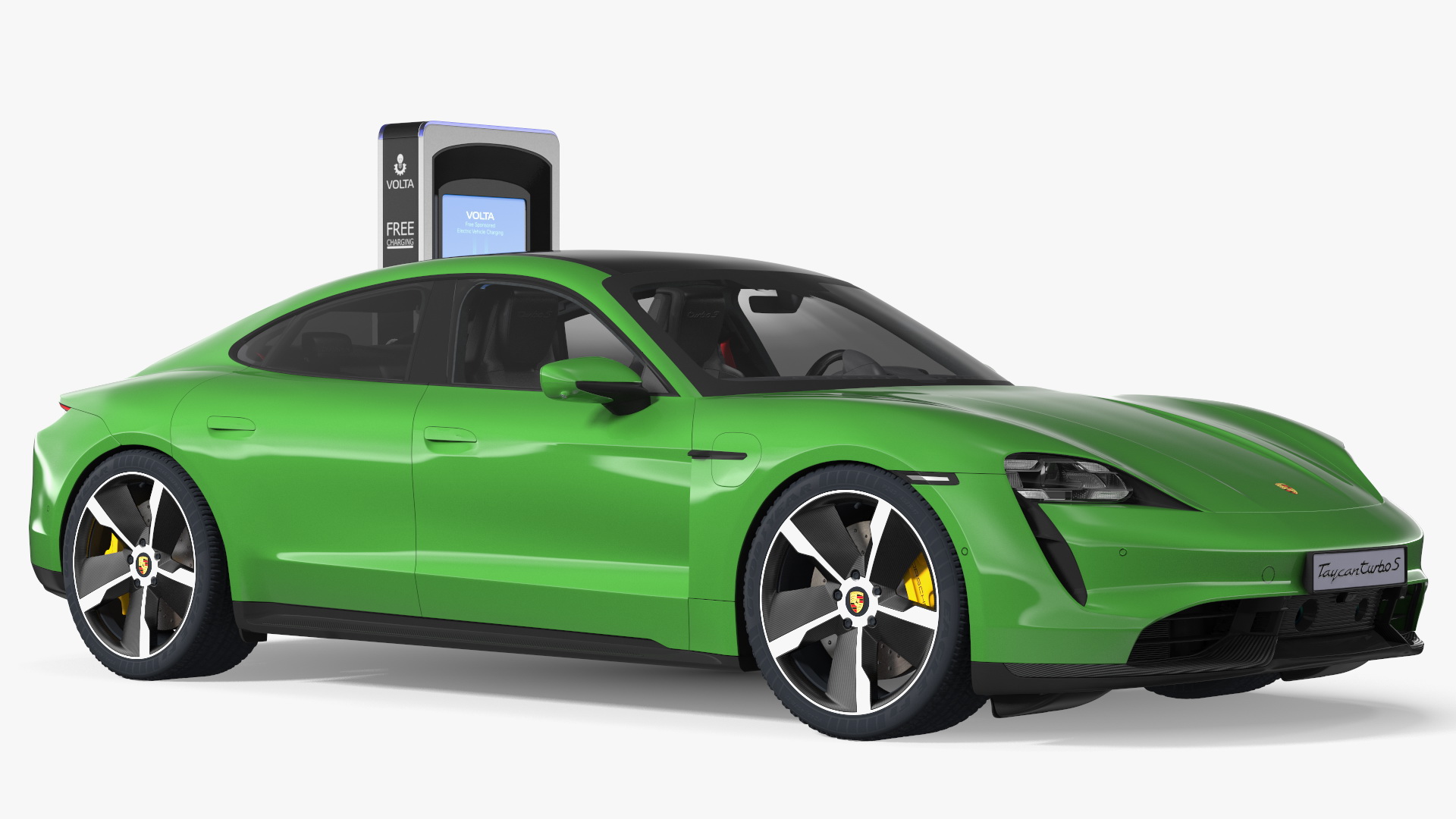 3D Electric Car Charging Station and Porsche Taycan Turbo S 2020