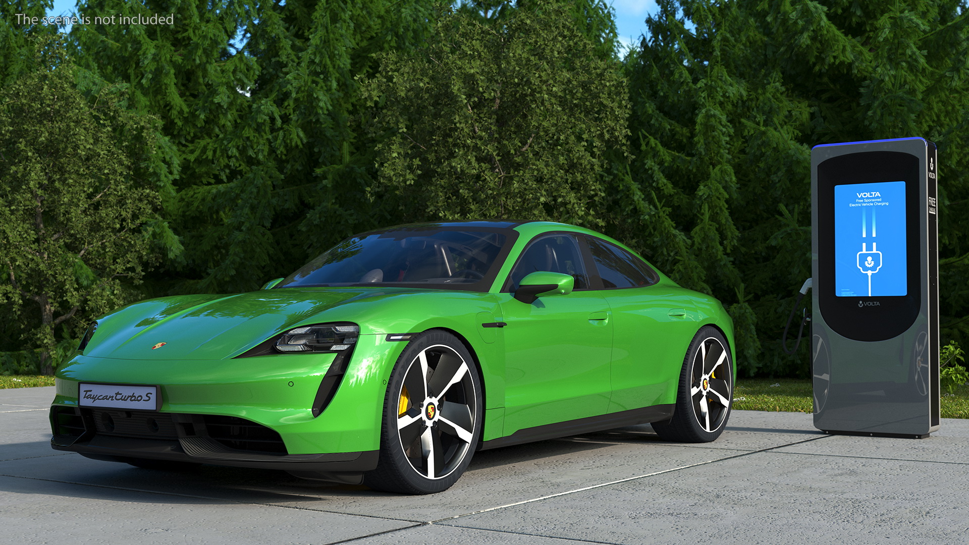 3D Electric Car Charging Station and Porsche Taycan Turbo S 2020