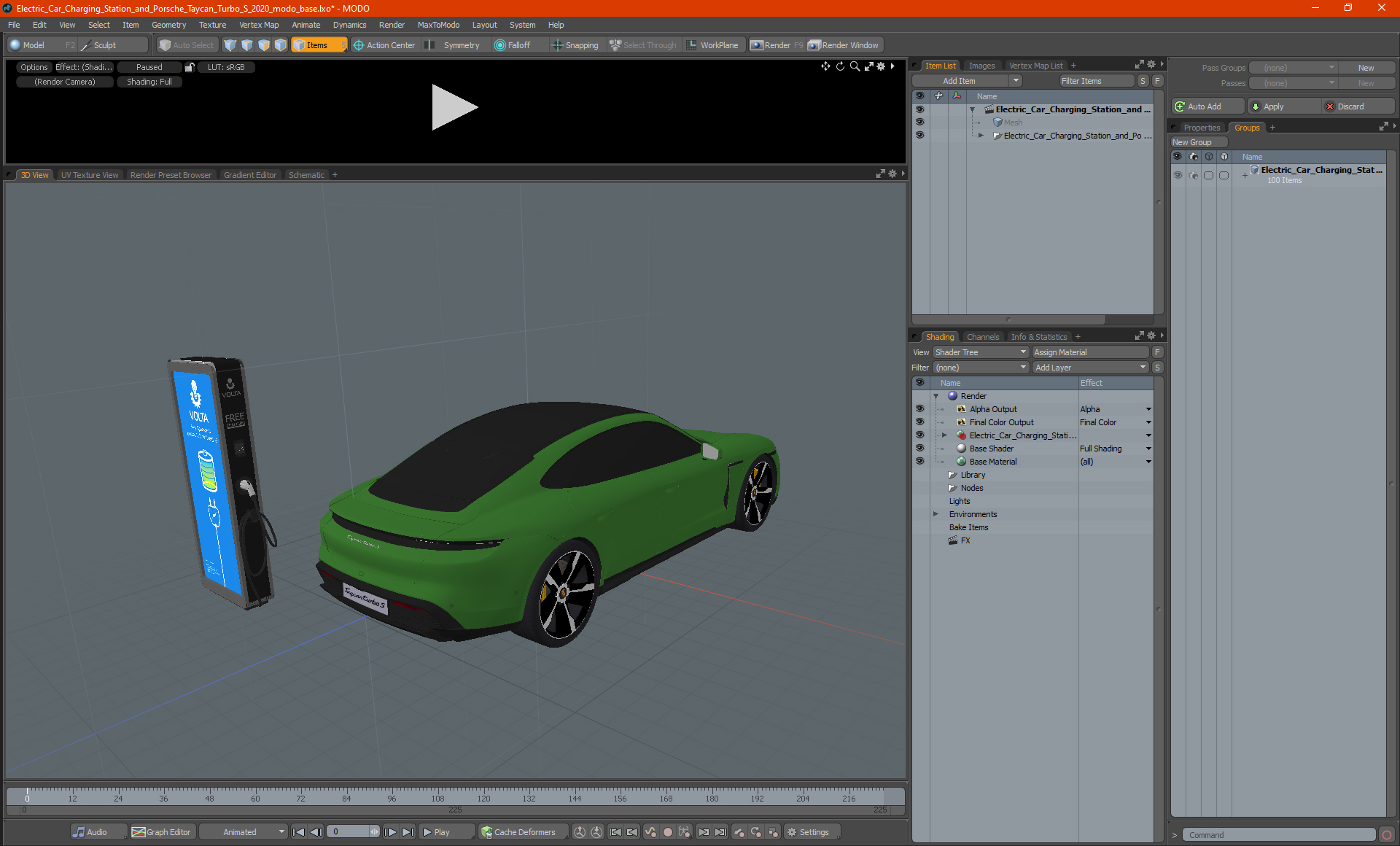 3D Electric Car Charging Station and Porsche Taycan Turbo S 2020