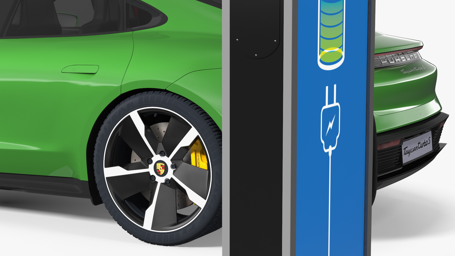 3D Electric Car Charging Station and Porsche Taycan Turbo S 2020