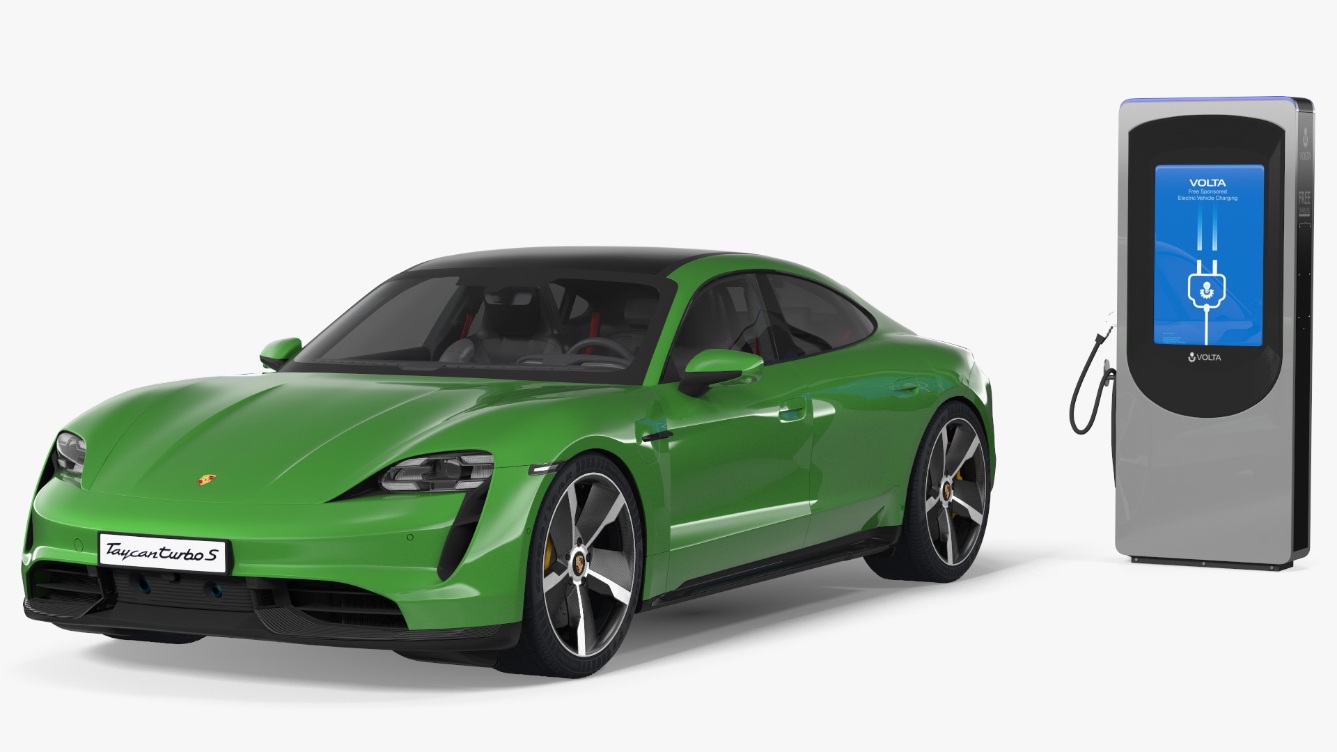 3D Electric Car Charging Station and Porsche Taycan Turbo S 2020