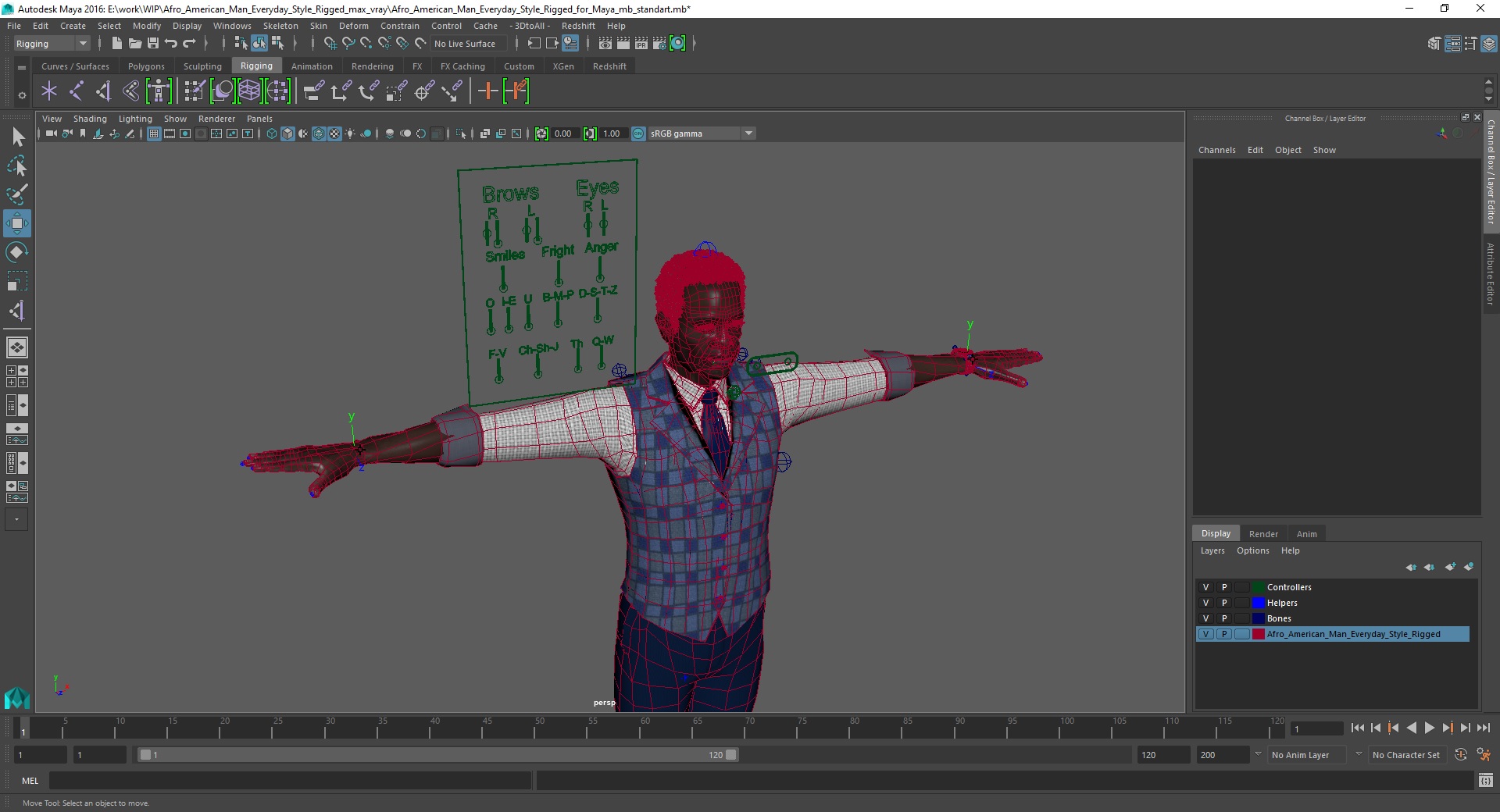 3D Afro American Man Everyday Style Rigged for Maya model