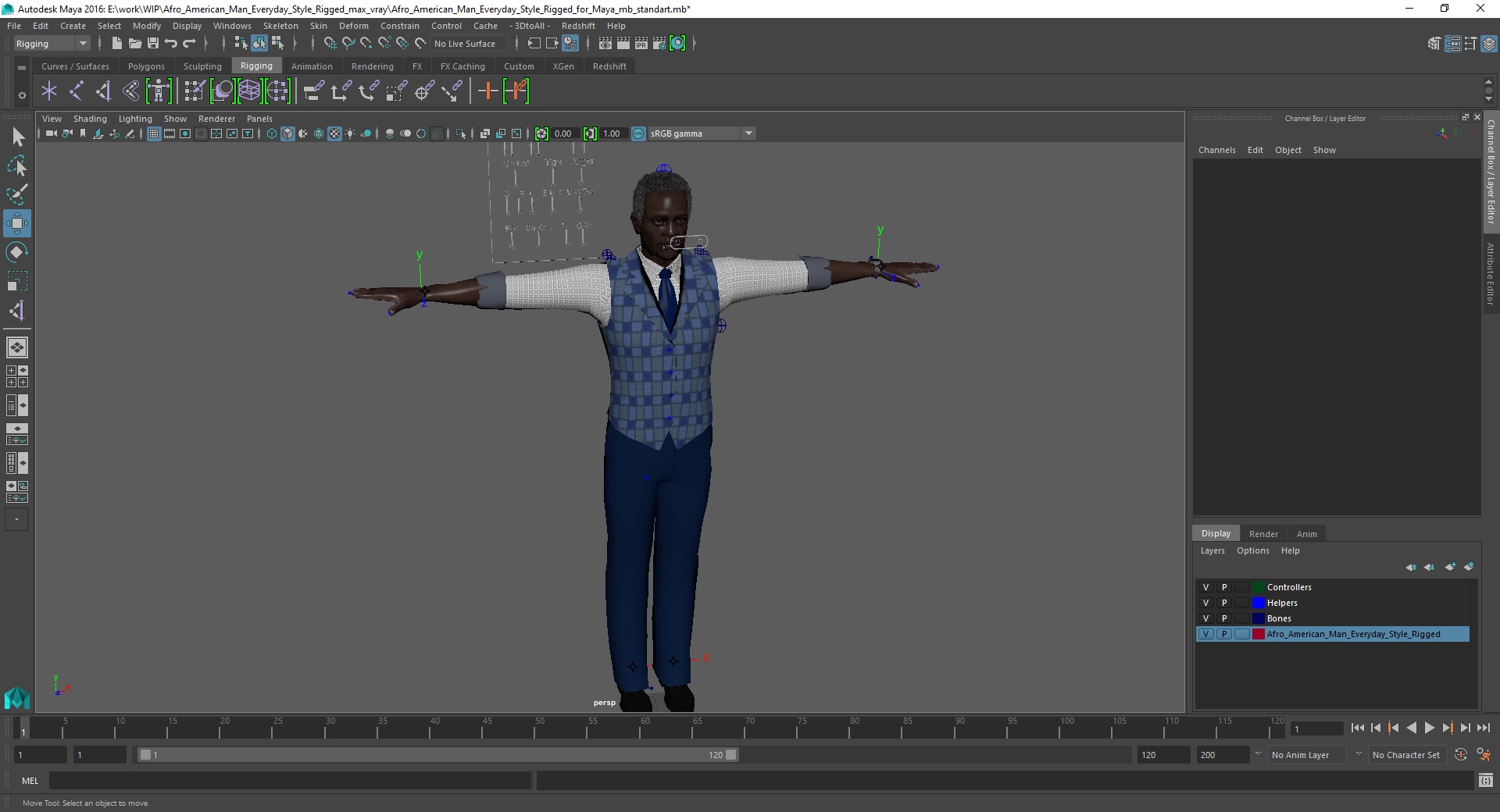 3D Afro American Man Everyday Style Rigged for Maya model