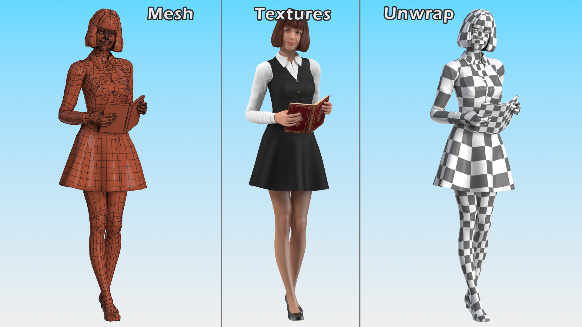 3D Young Woman Student Outfits Standing Pose