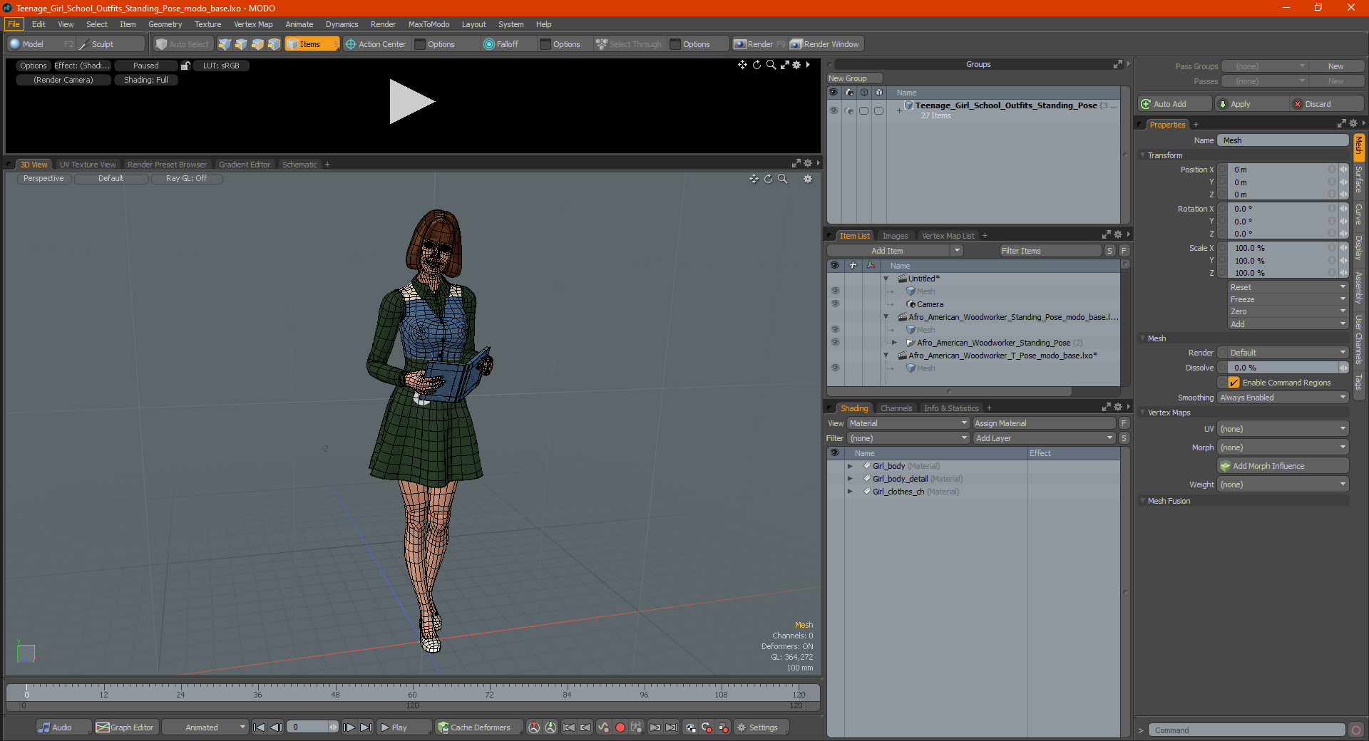 3D Young Woman Student Outfits Standing Pose