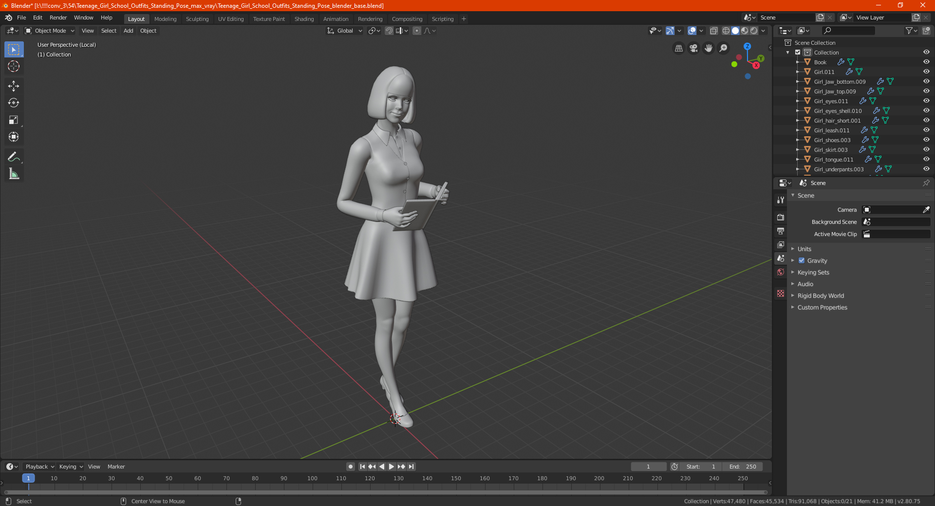 3D Young Woman Student Outfits Standing Pose