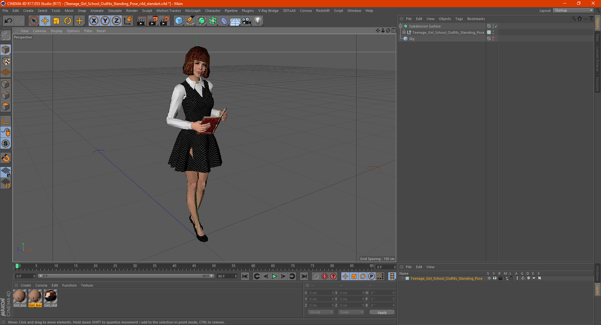 3D Young Woman Student Outfits Standing Pose