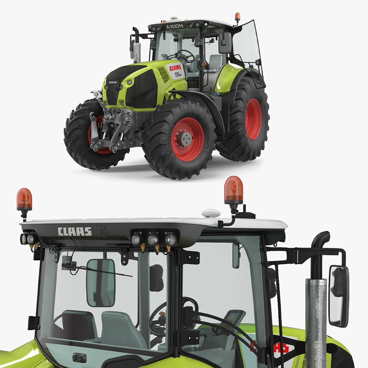 CLAAS AXION 800 Tractor Detailed Interior Rigged 3D model preview