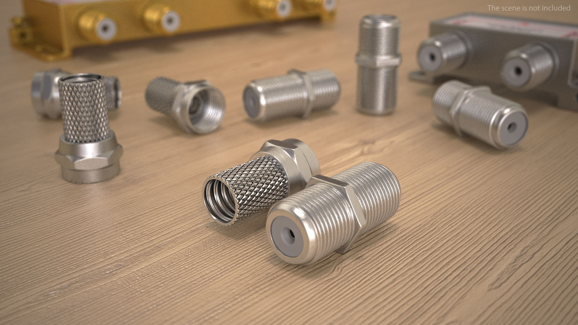 Coaxial Cable Connector and Extender Set Silver Plated 3D model