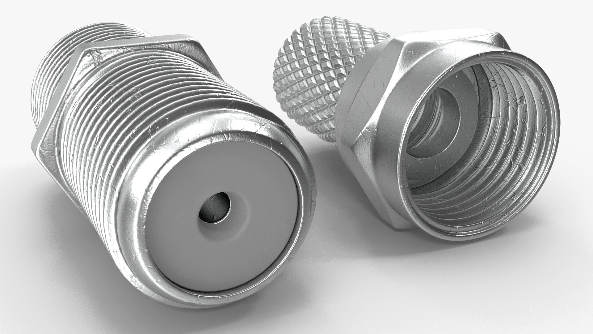 Coaxial Cable Connector and Extender Set Silver Plated 3D model