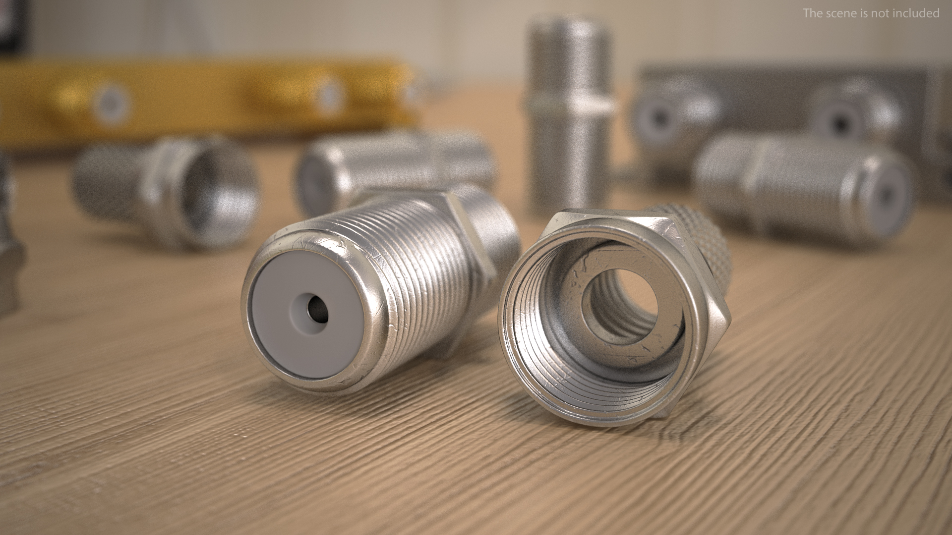 Coaxial Cable Connector and Extender Set Silver Plated 3D model