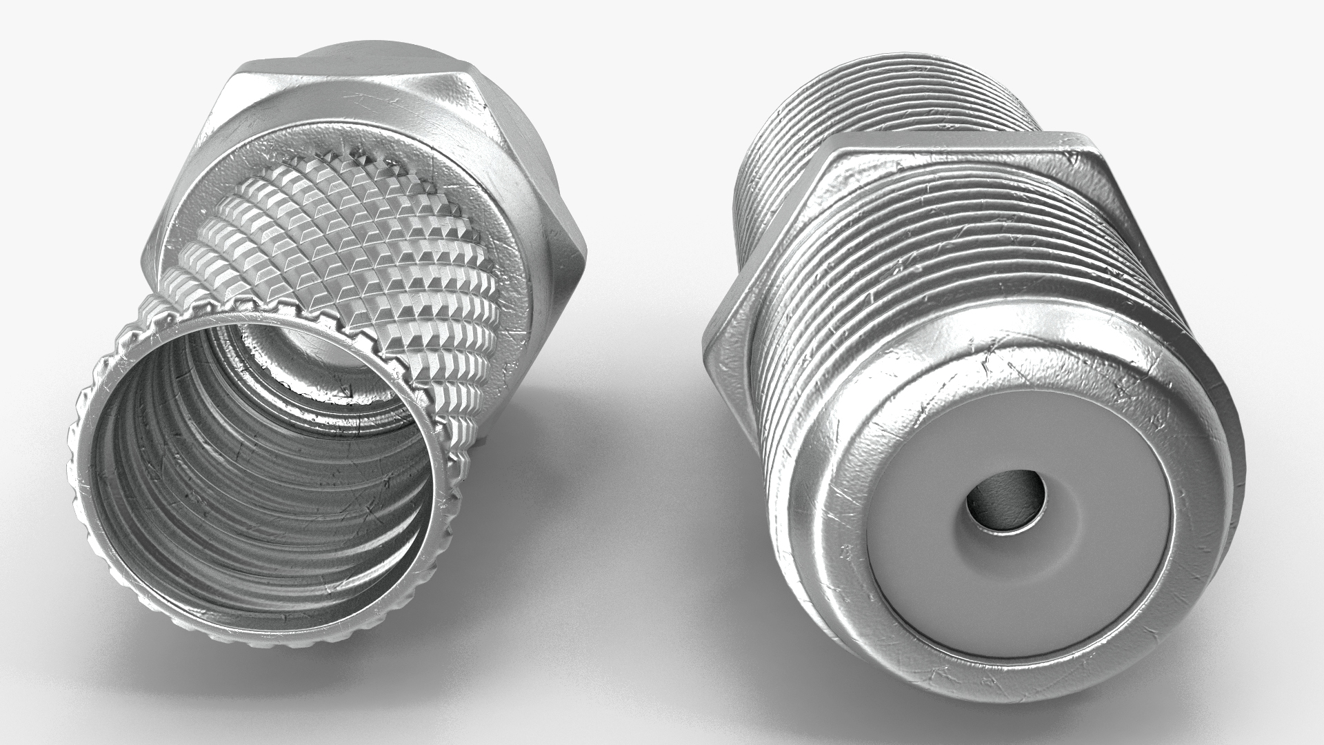 Coaxial Cable Connector and Extender Set Silver Plated 3D model