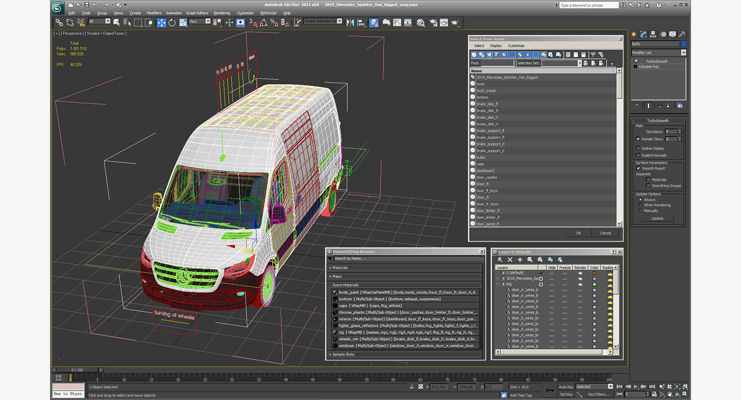 2019 Mercedes Sprinter Van Rigged for Cinema 4D 3D