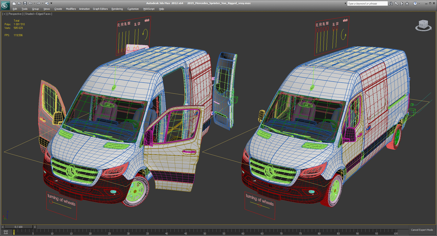 2019 Mercedes Sprinter Van Rigged for Cinema 4D 3D
