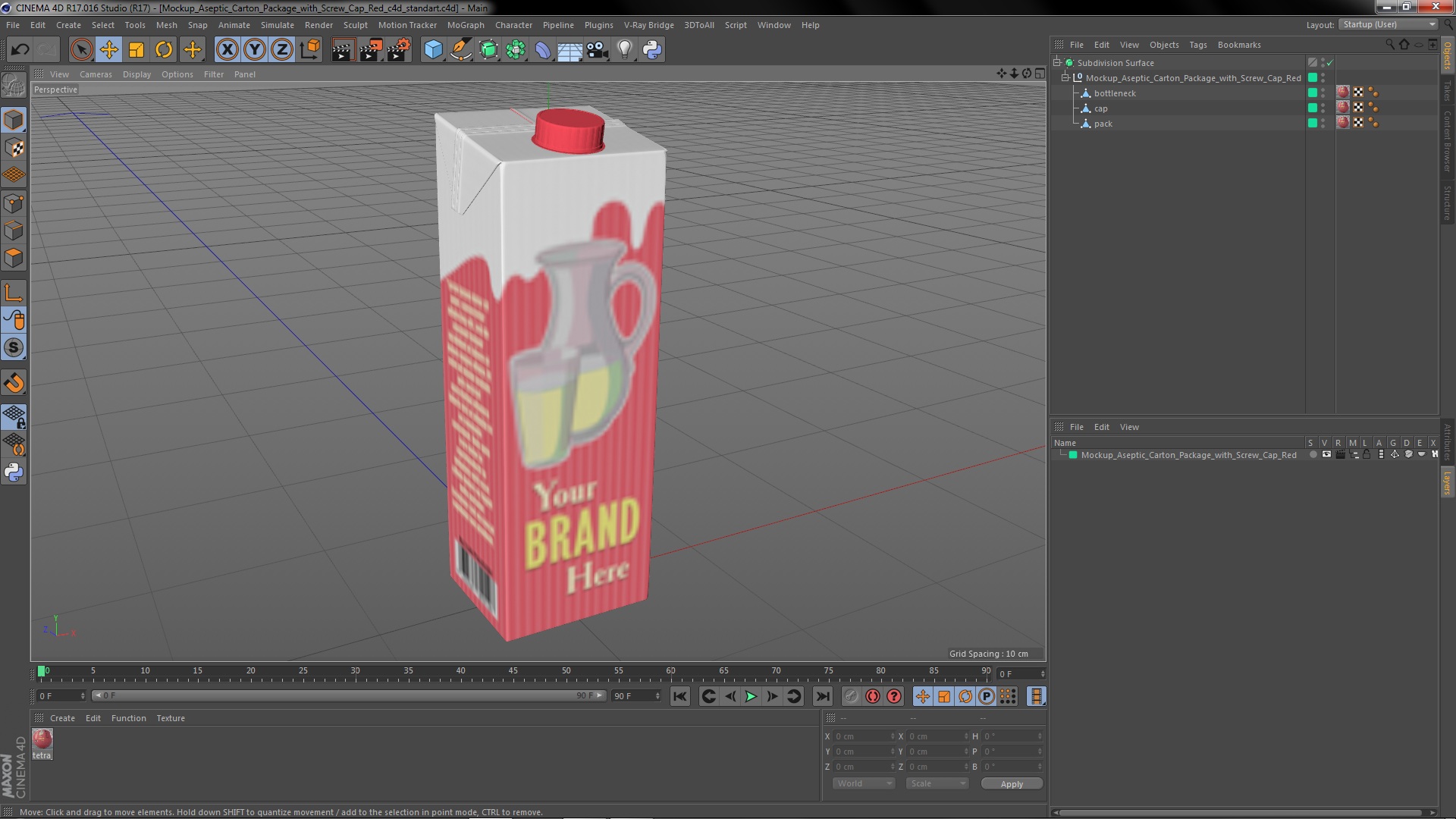 3D Mockup Aseptic Carton Package with Screw Cap Red model