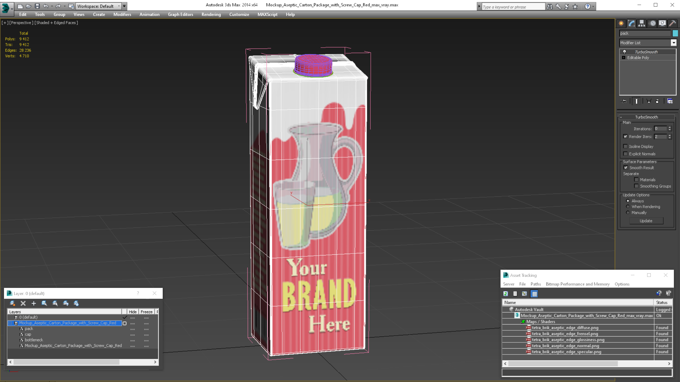3D Mockup Aseptic Carton Package with Screw Cap Red model