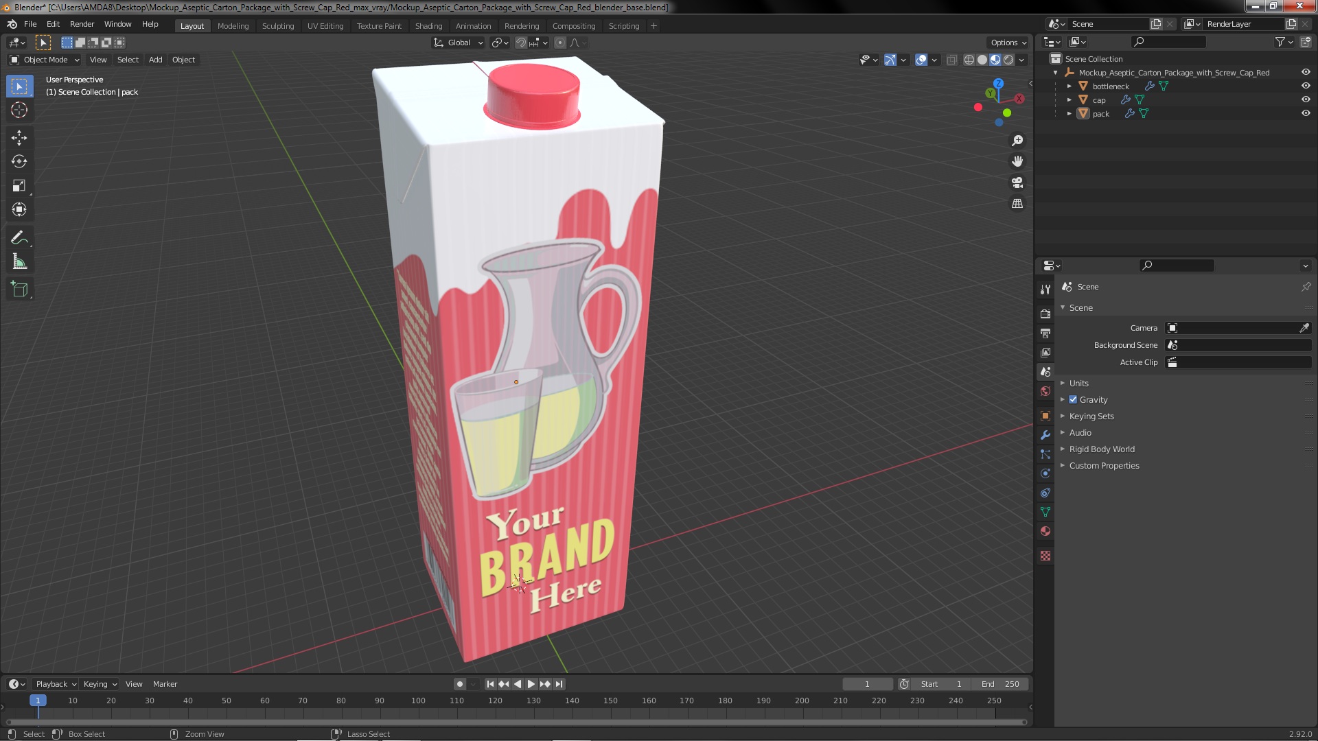 3D Mockup Aseptic Carton Package with Screw Cap Red model