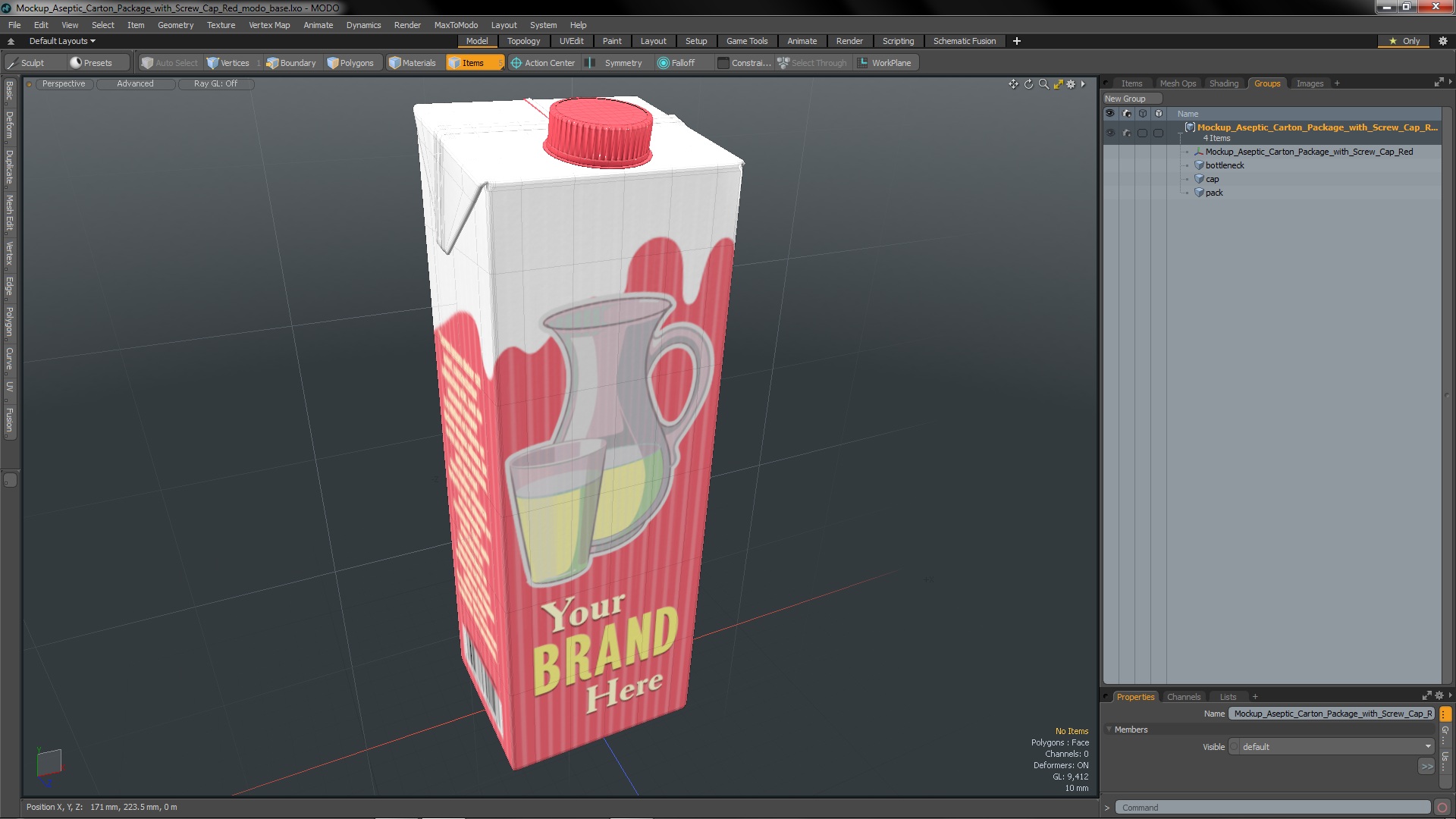 3D Mockup Aseptic Carton Package with Screw Cap Red model