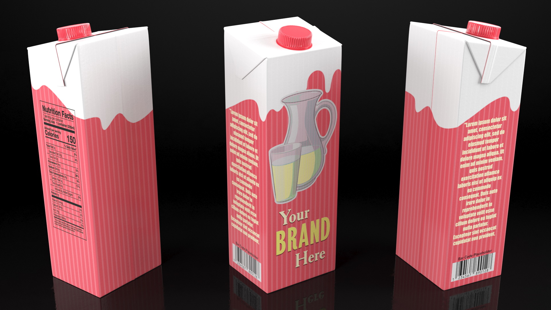 3D Mockup Aseptic Carton Package with Screw Cap Red model