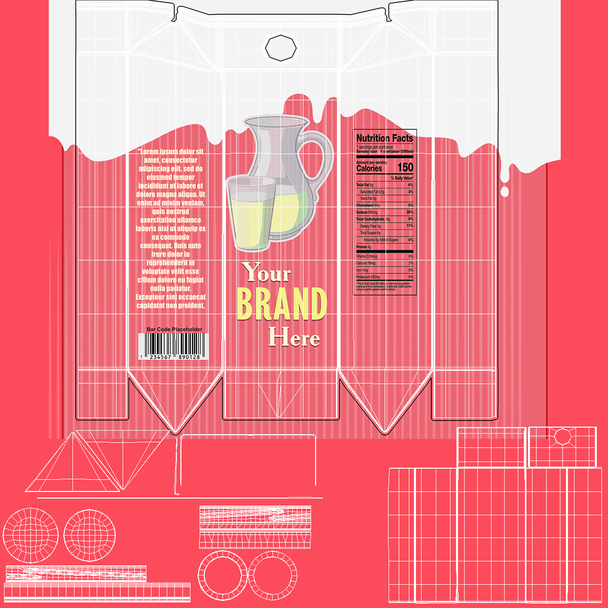 3D Mockup Aseptic Carton Package with Screw Cap Red model