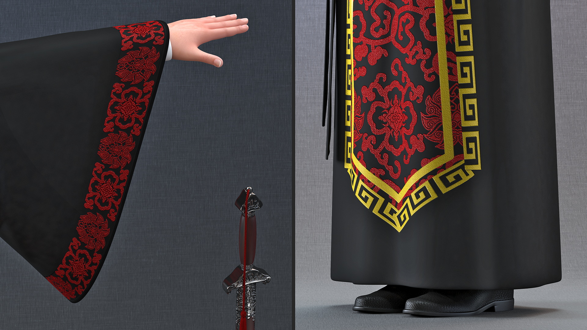 Chinese Young Man Traditional Style T-pose 3D
