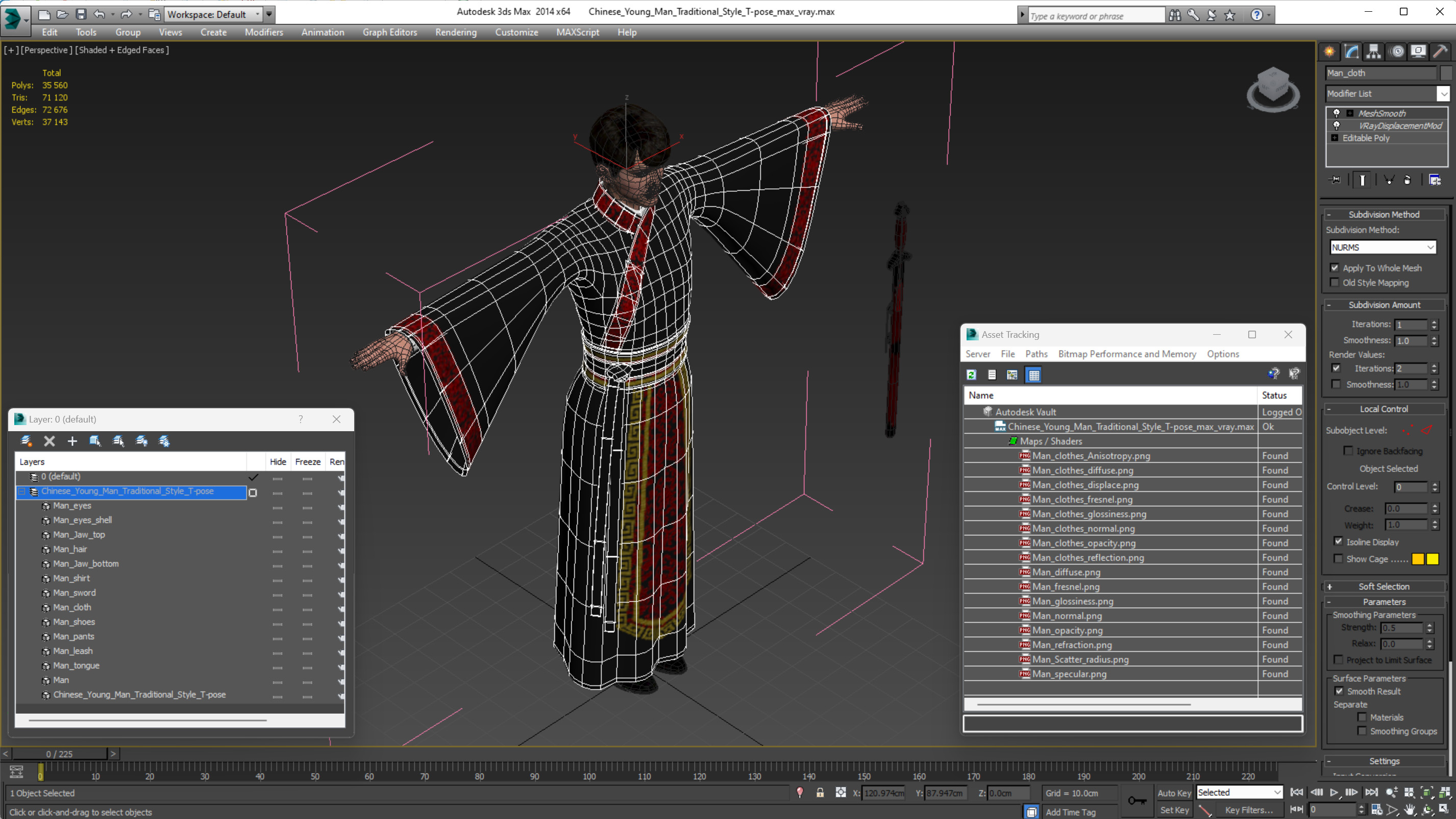 Chinese Young Man Traditional Style T-pose 3D
