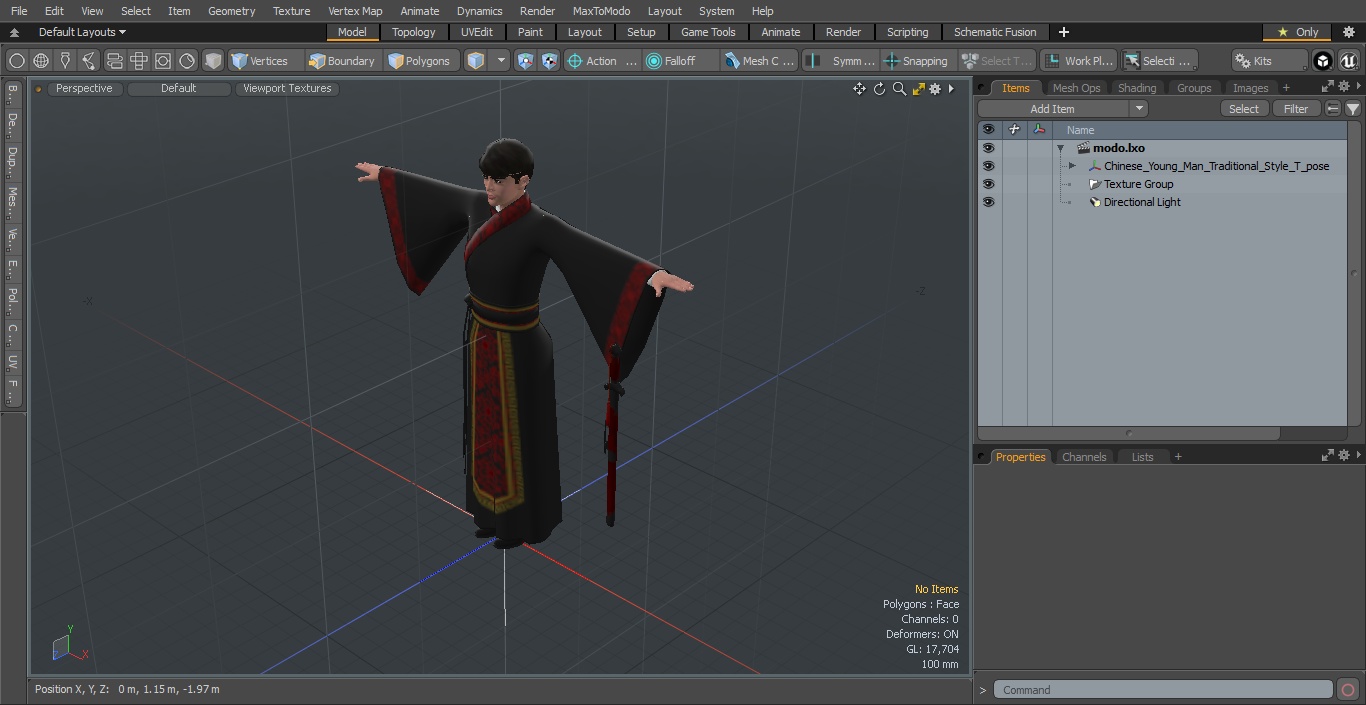 Chinese Young Man Traditional Style T-pose 3D