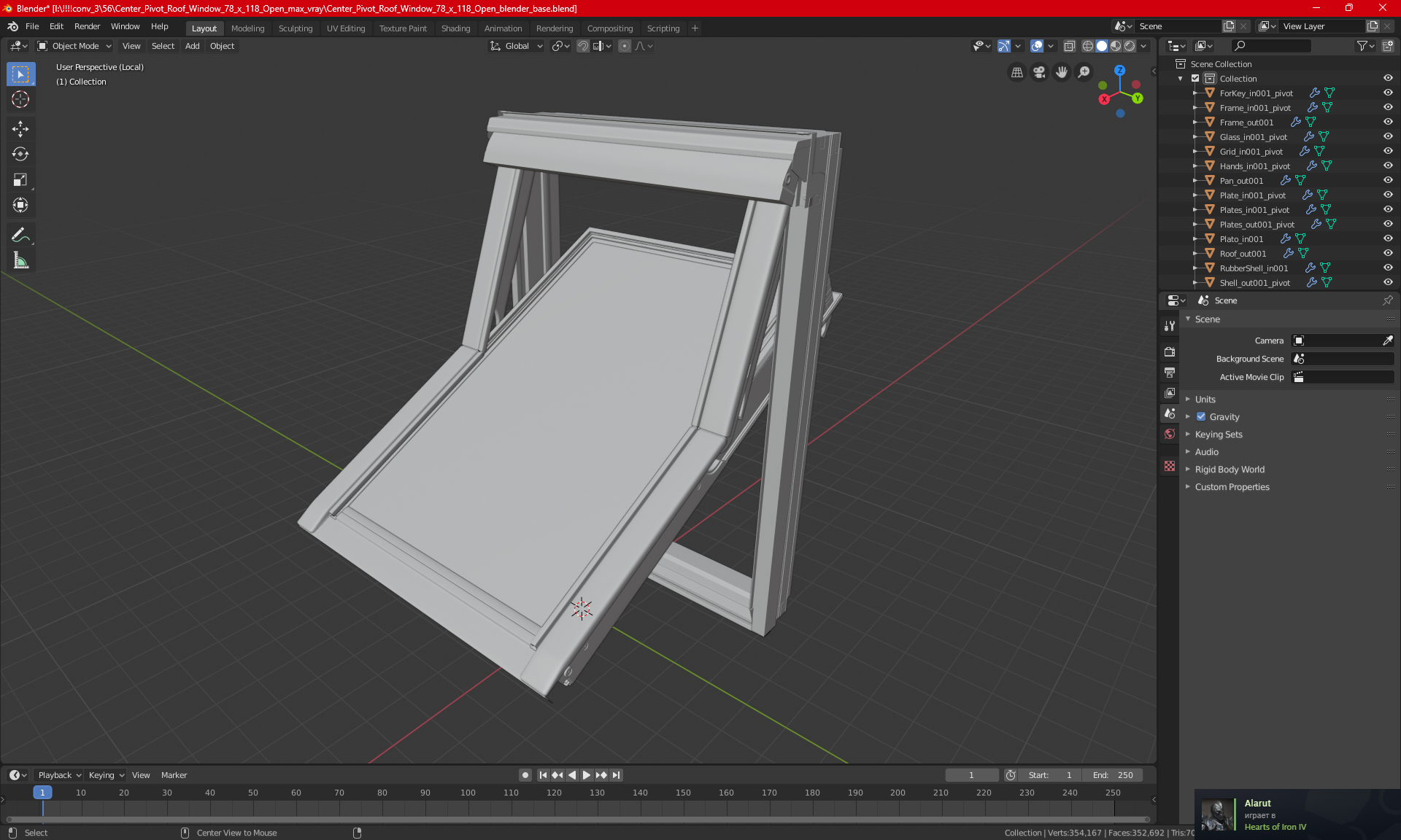 3D Center Pivot Roof Window 78 x 118 Open model