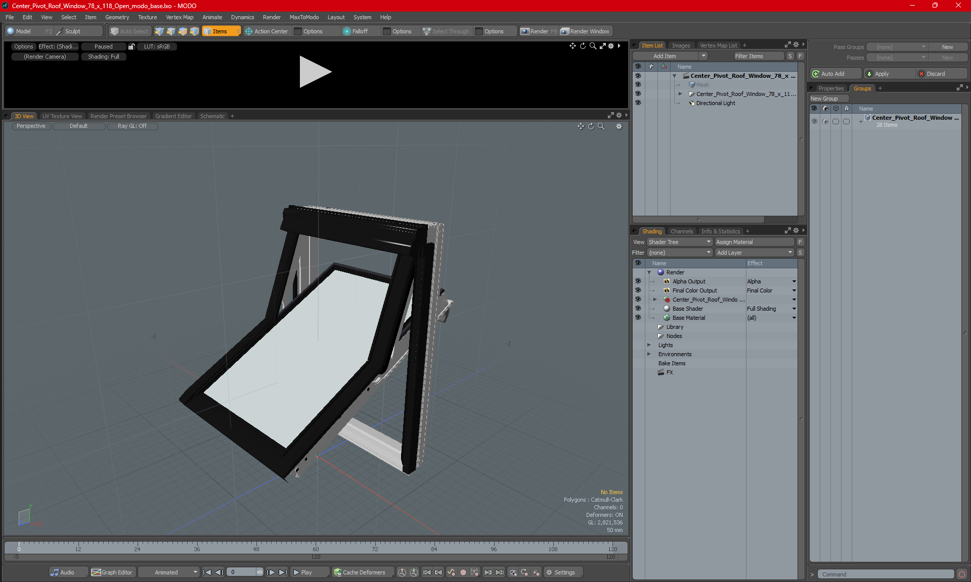 3D Center Pivot Roof Window 78 x 118 Open model