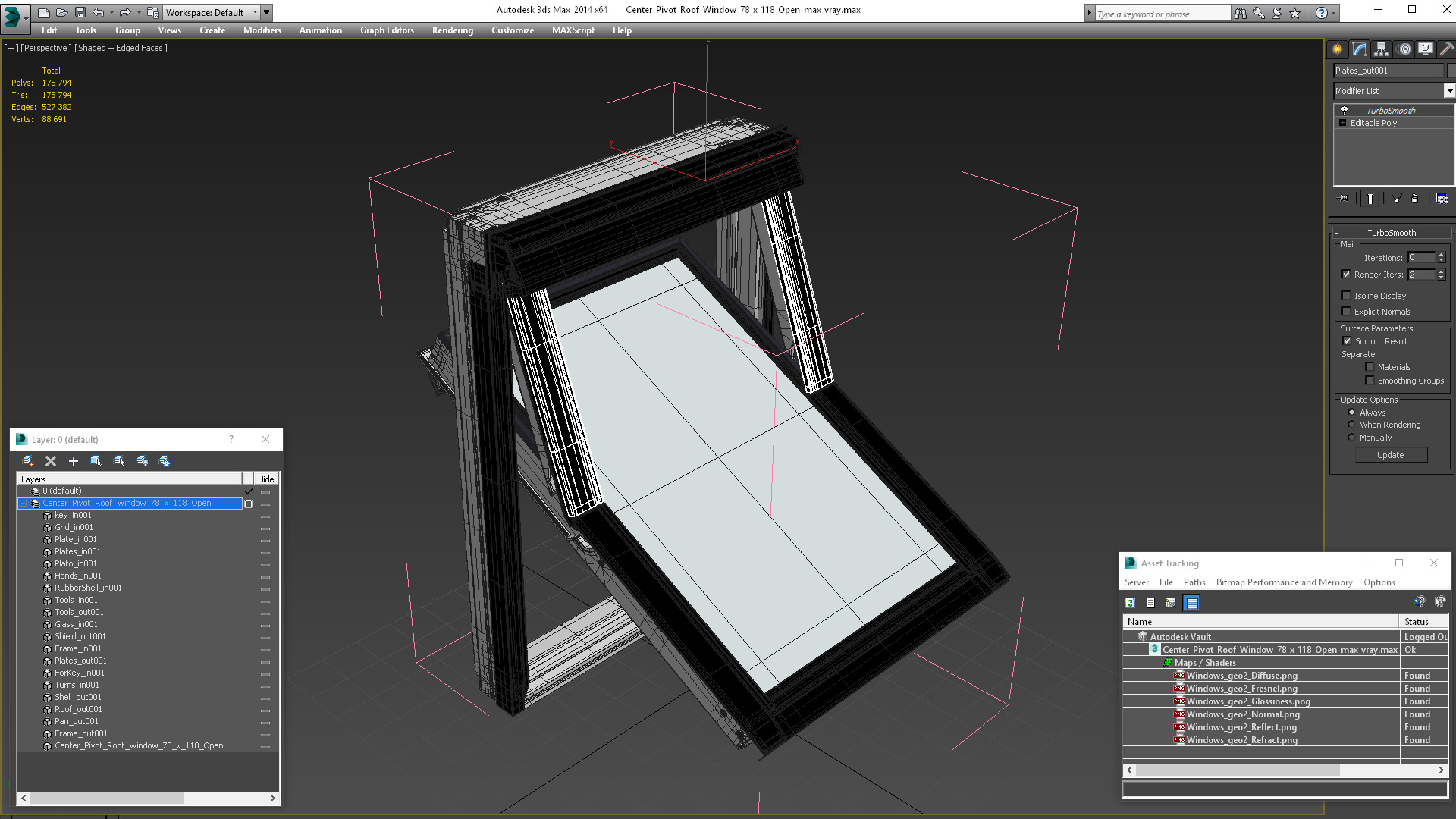 3D Center Pivot Roof Window 78 x 118 Open model