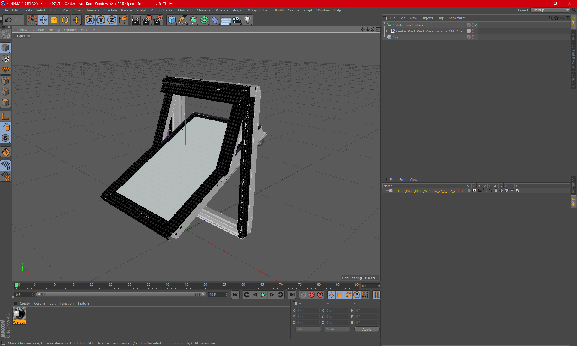 3D Center Pivot Roof Window 78 x 118 Open model