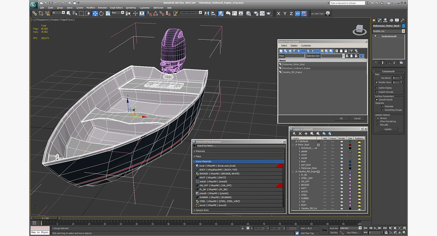 3D model Motorboat with Outboard Engine