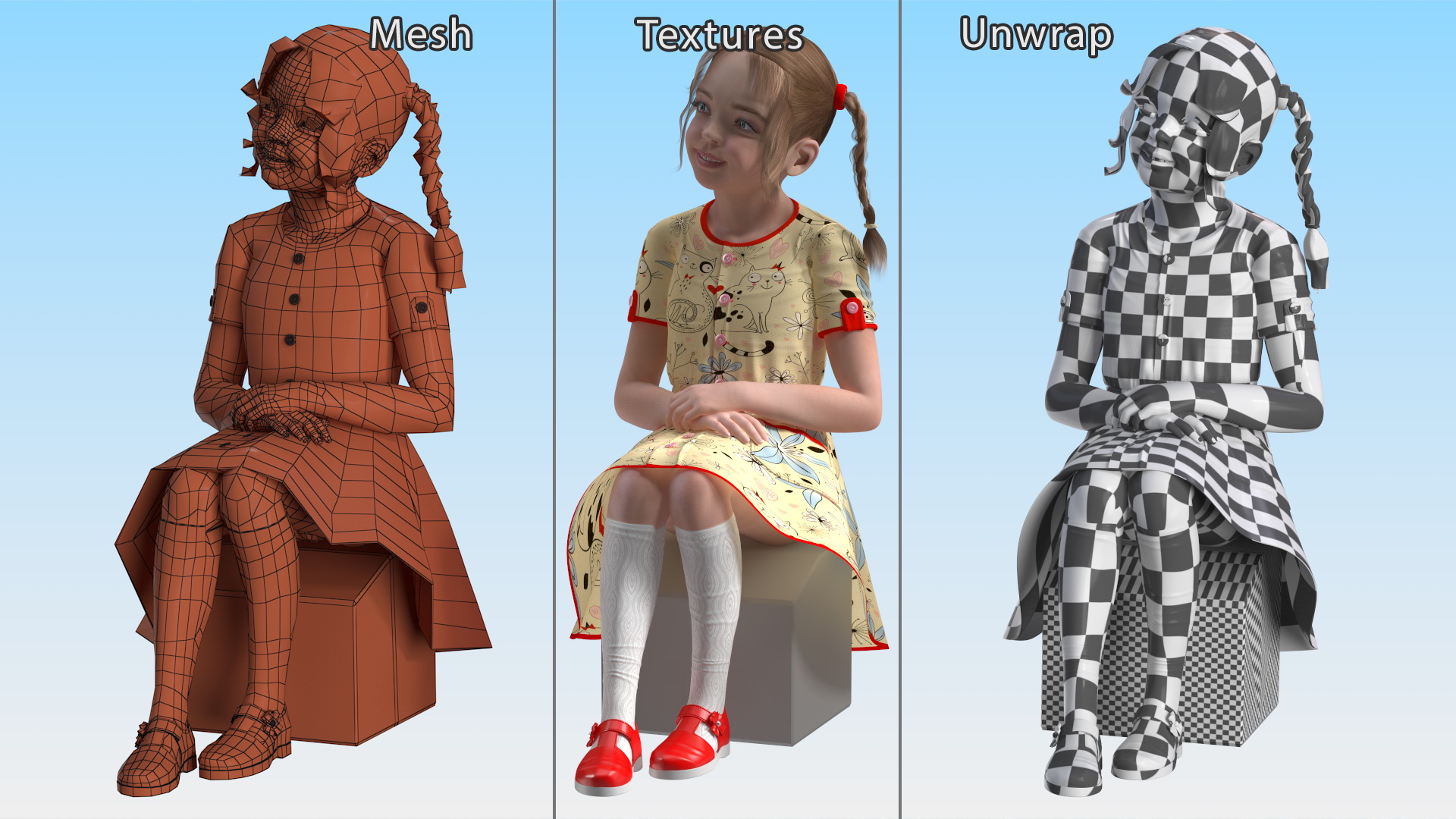 3D Sitting Child Girl Everyday Style model