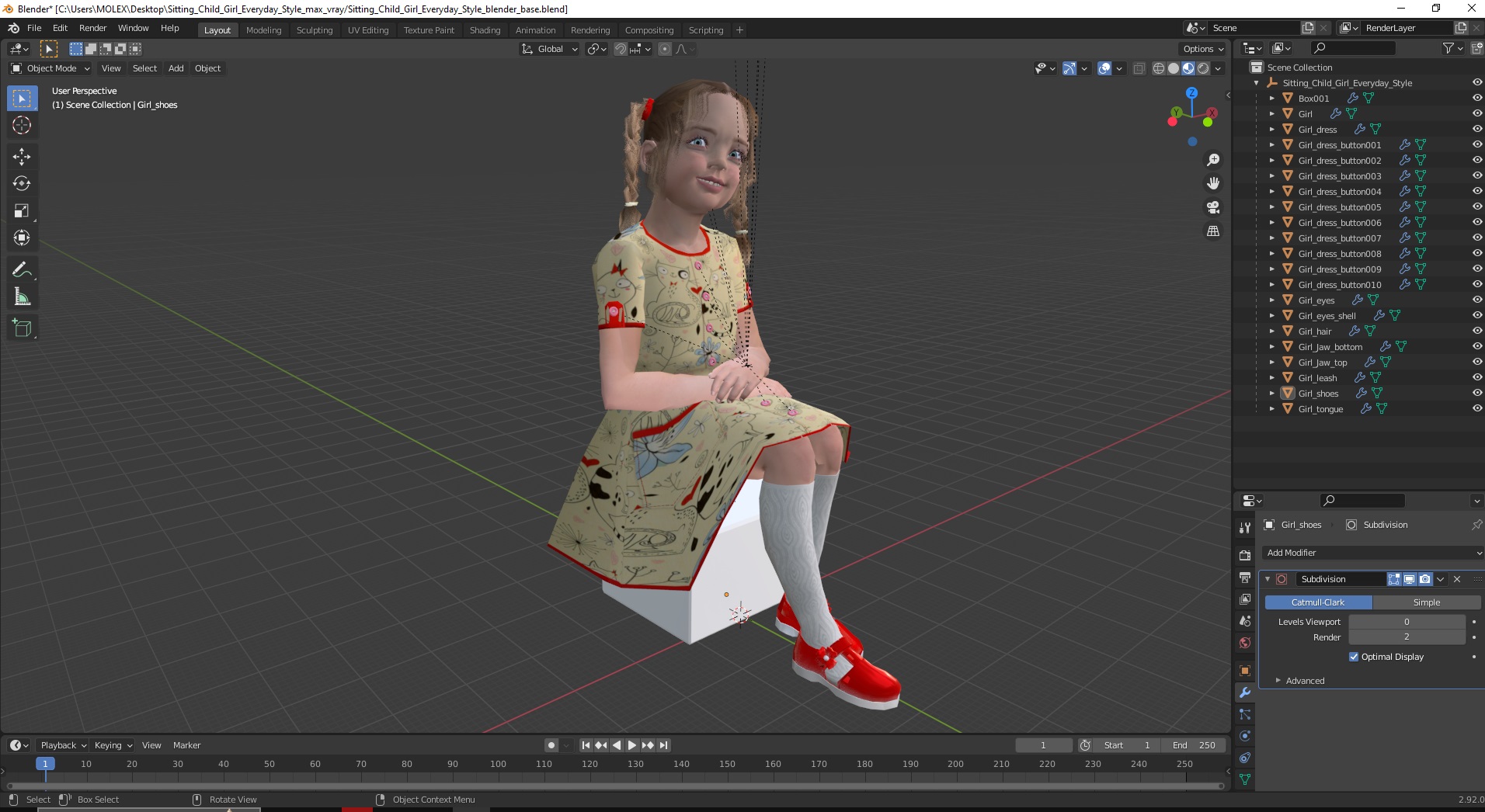 3D Sitting Child Girl Everyday Style model