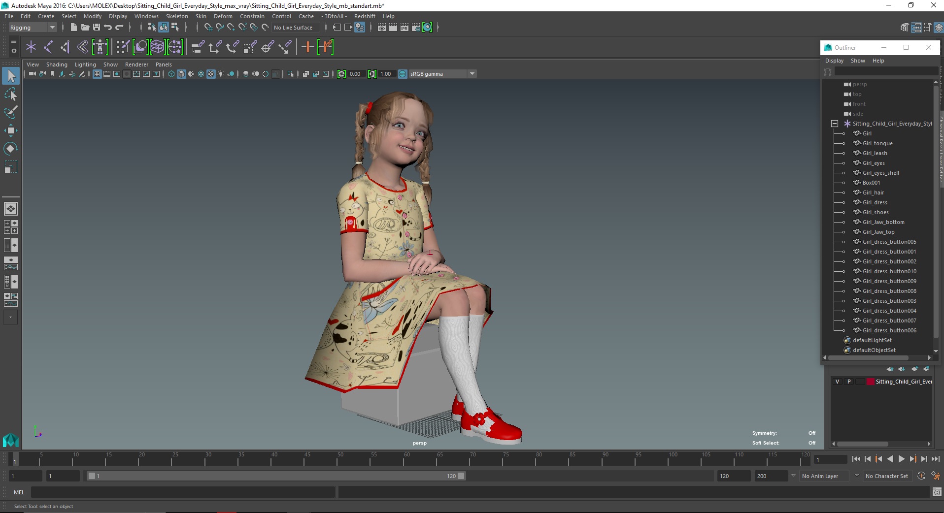 3D Sitting Child Girl Everyday Style model