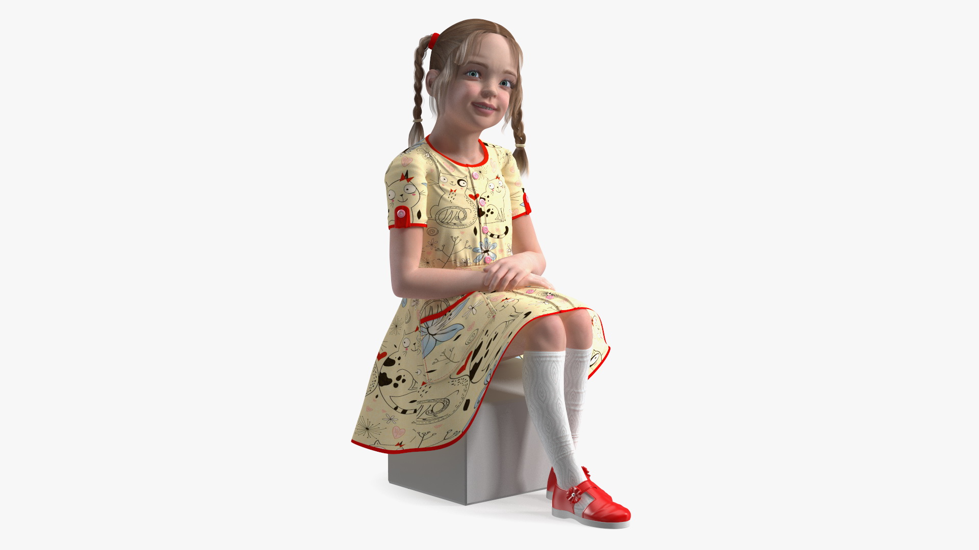 3D Sitting Child Girl Everyday Style model