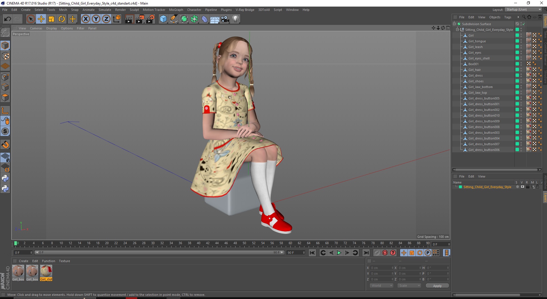3D Sitting Child Girl Everyday Style model