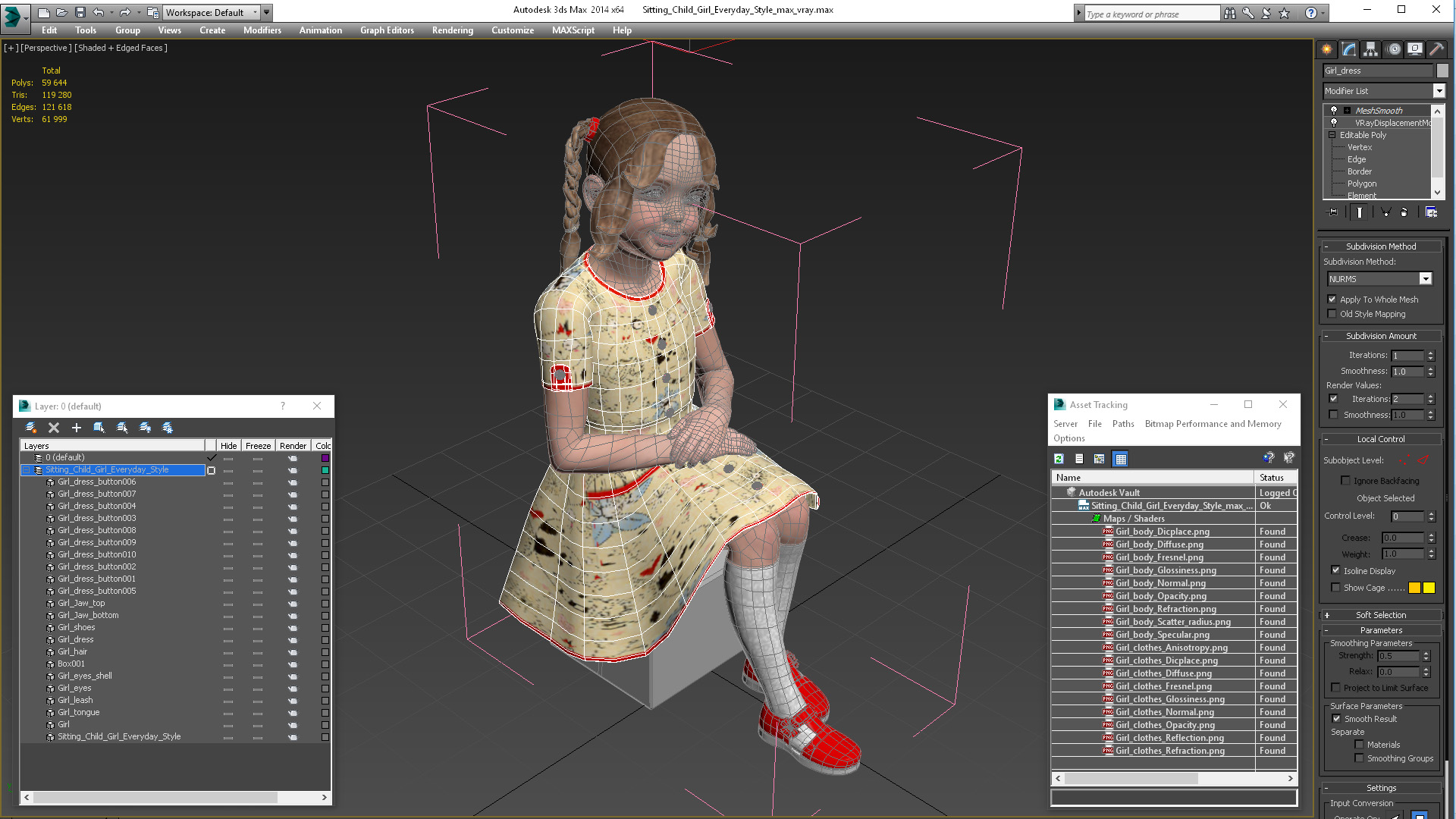 3D Sitting Child Girl Everyday Style model