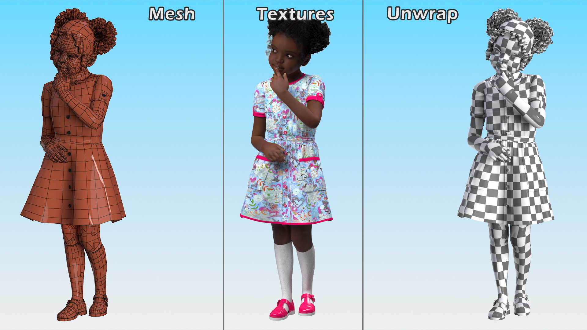 3D Black Child Girl