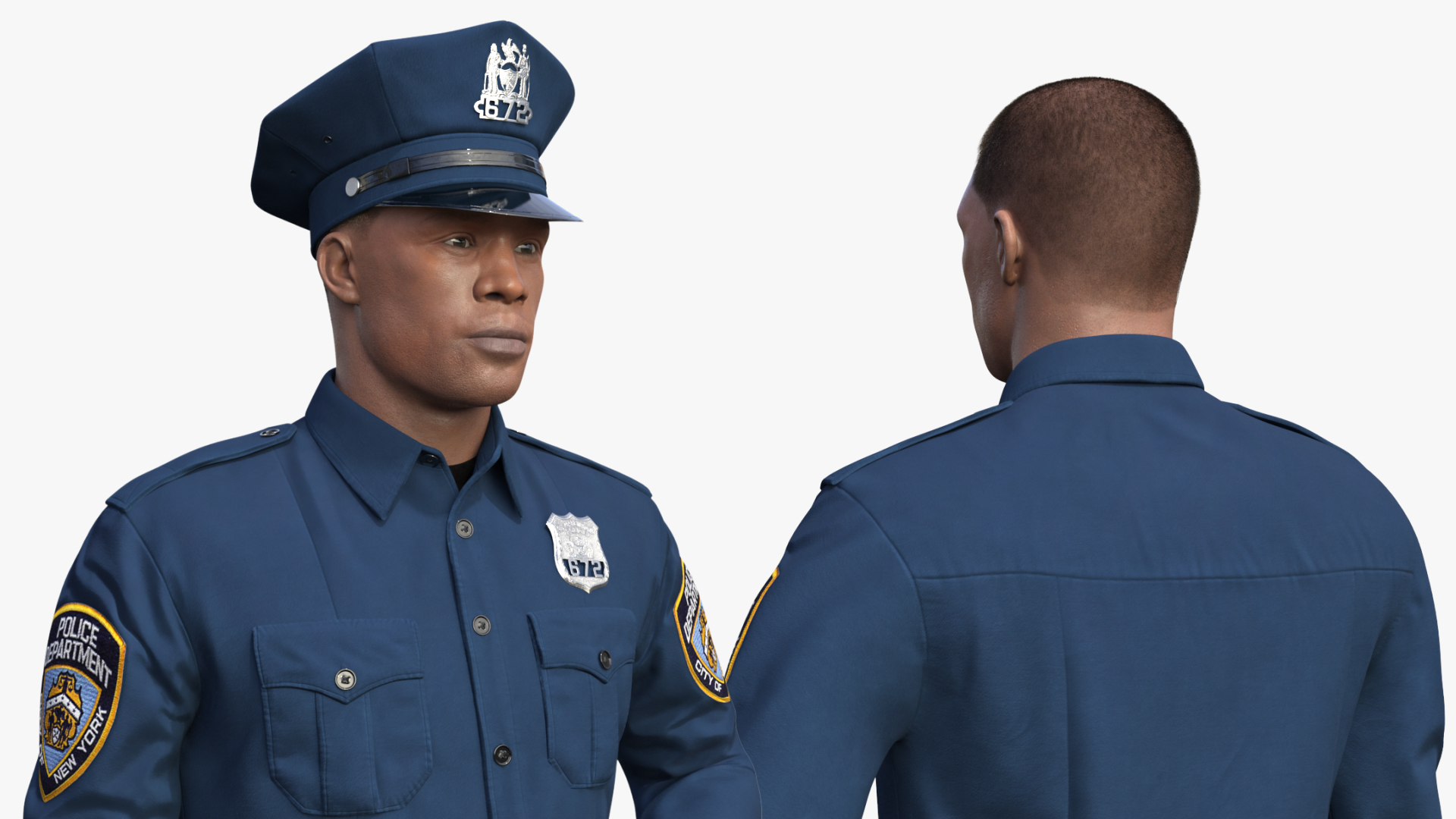 African American NYPD Police Officer Standing Pose Fur 3D model