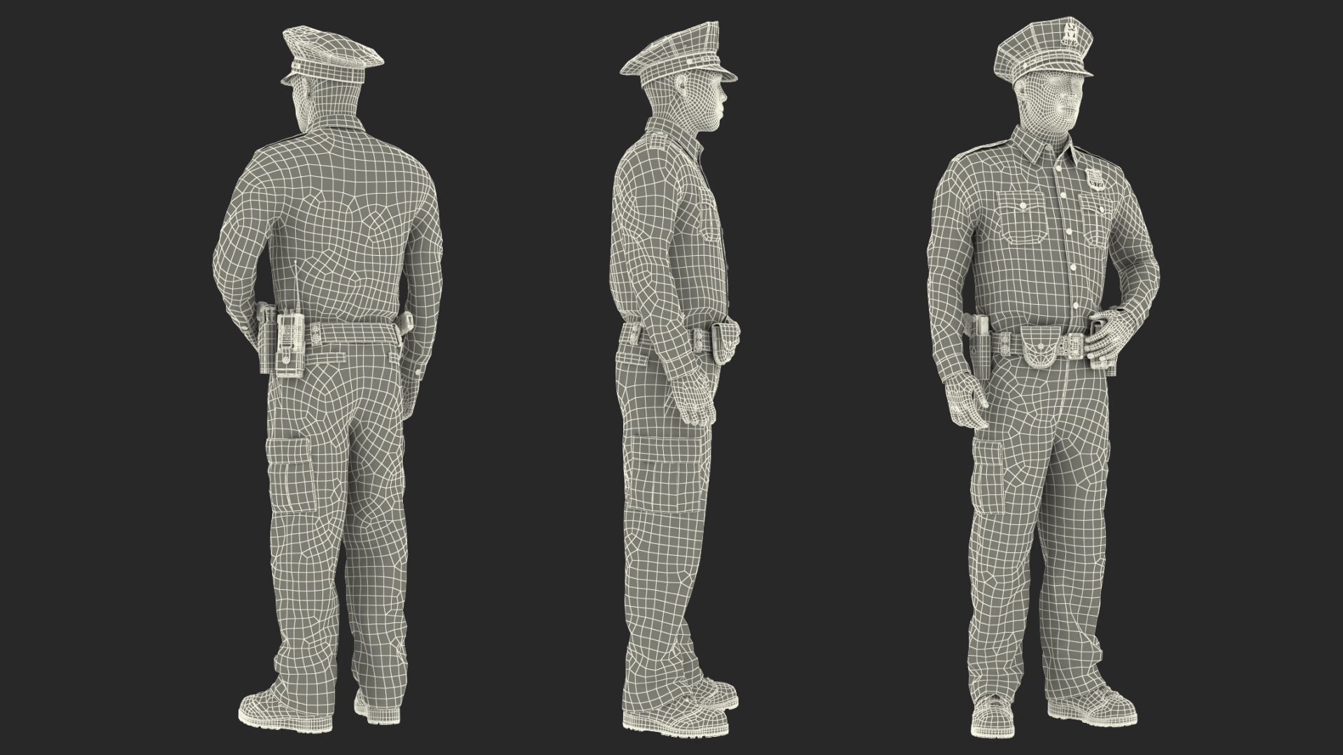 African American NYPD Police Officer Standing Pose Fur 3D model