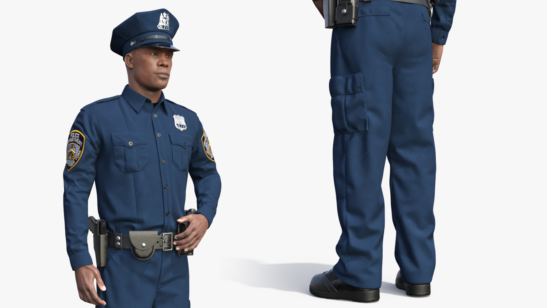 African American NYPD Police Officer Standing Pose Fur 3D model