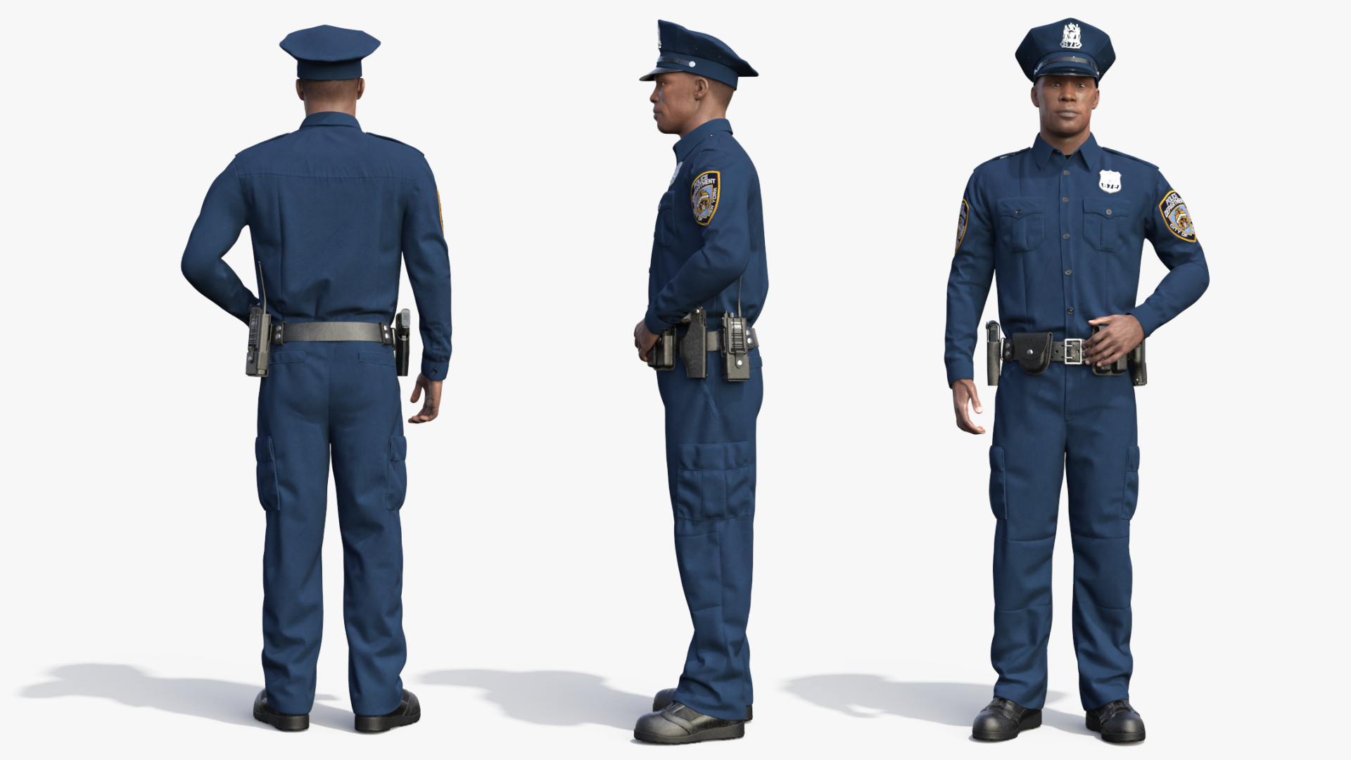 African American NYPD Police Officer Standing Pose Fur 3D model