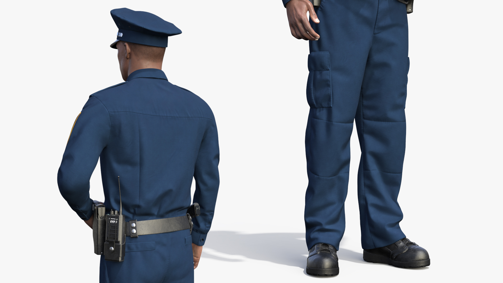 African American NYPD Police Officer Standing Pose Fur 3D model